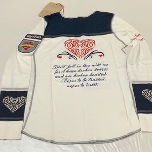 Alp-n-Rock DAMAGED Henley - White/Navy